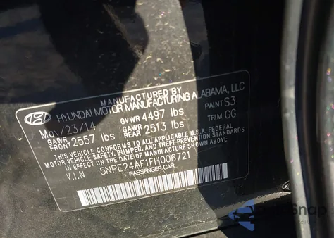 2015 Hyundai Sonata Se из США, поврежденный, VIN 5NPE24AF1FH006721